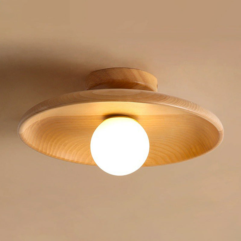 Wooden Semi-Flush Ceiling Light