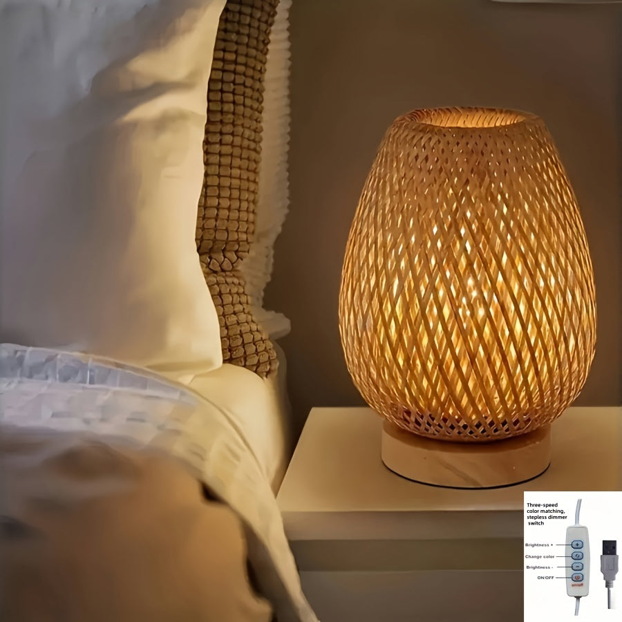 Woven Bamboo Bedside Table Lamp