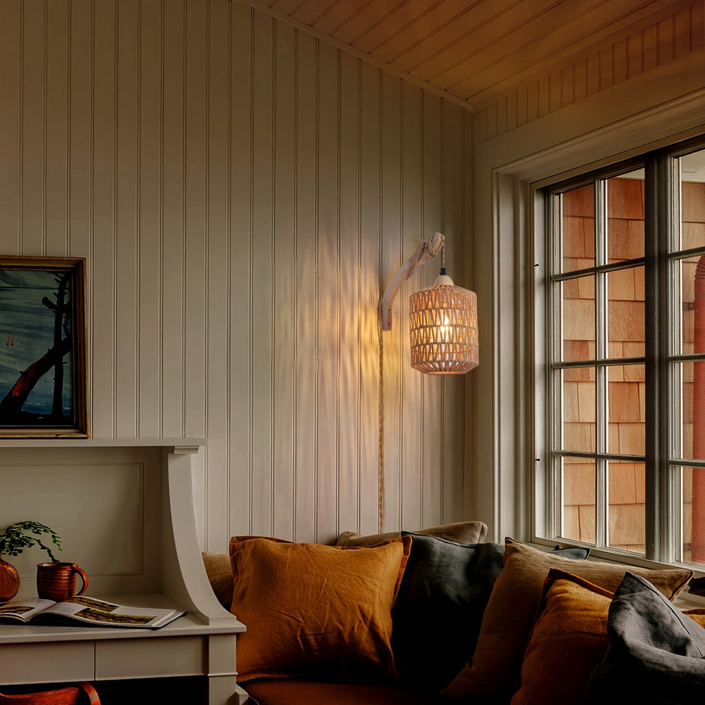 Boho Rattan Plug-In Wall Lamp