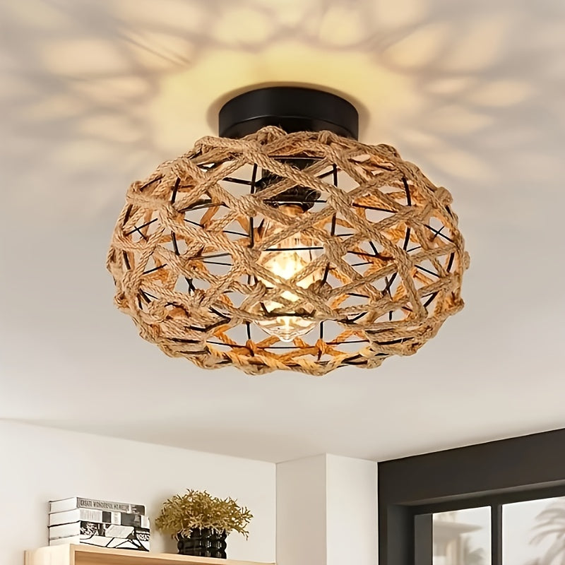 Hemp Rope Rustic Flush Ceiling Light