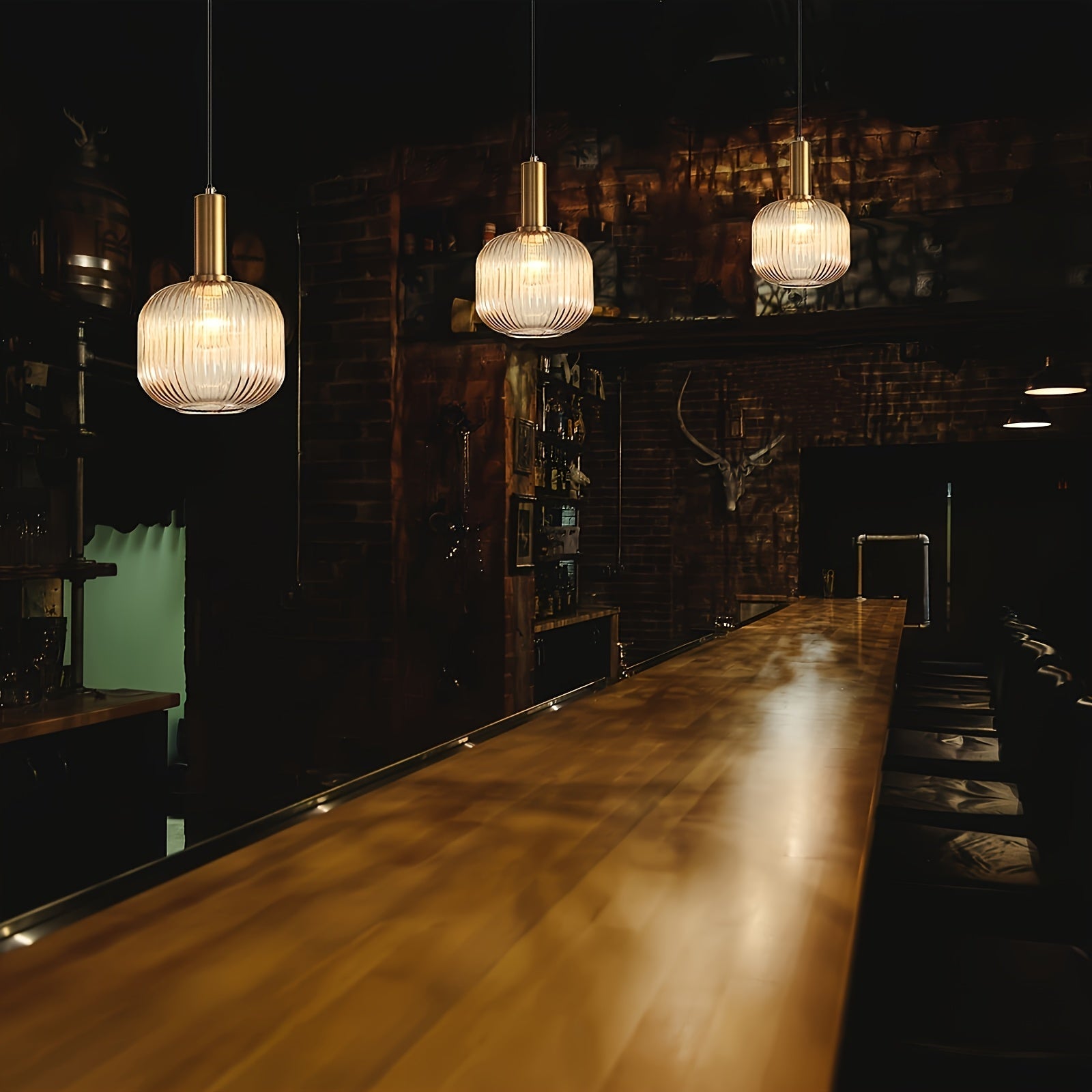 Ribbed Glass & Brass Pendant