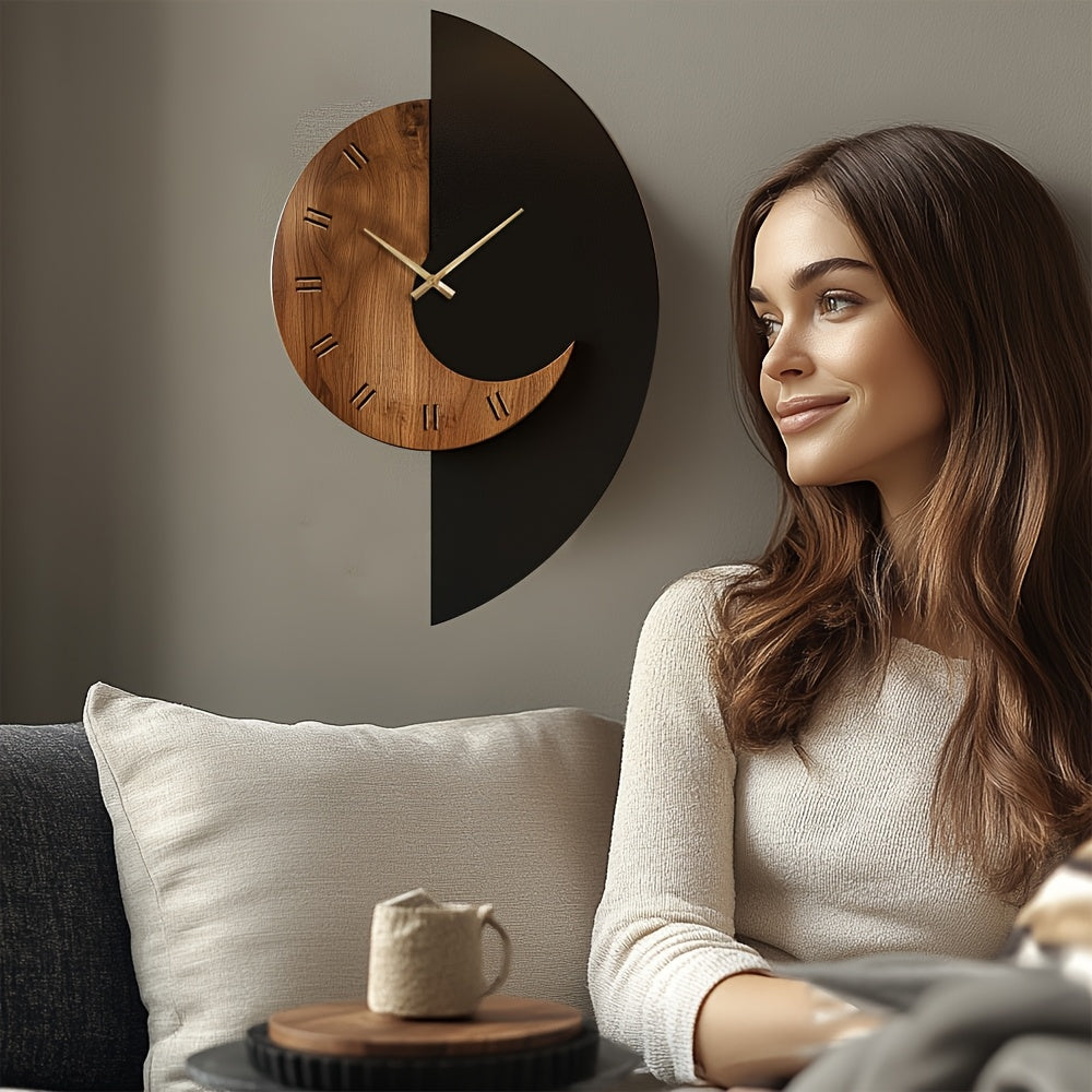 Half-Moon Wooden Silent Wall Clock