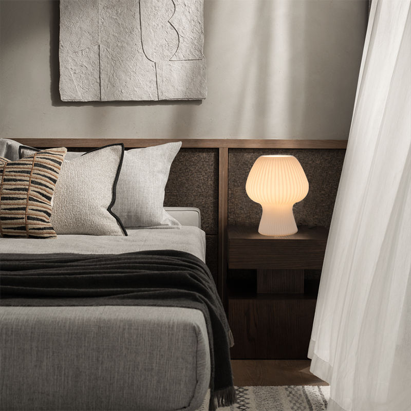 Ribbed Glass Mushroom Bedside Lamp