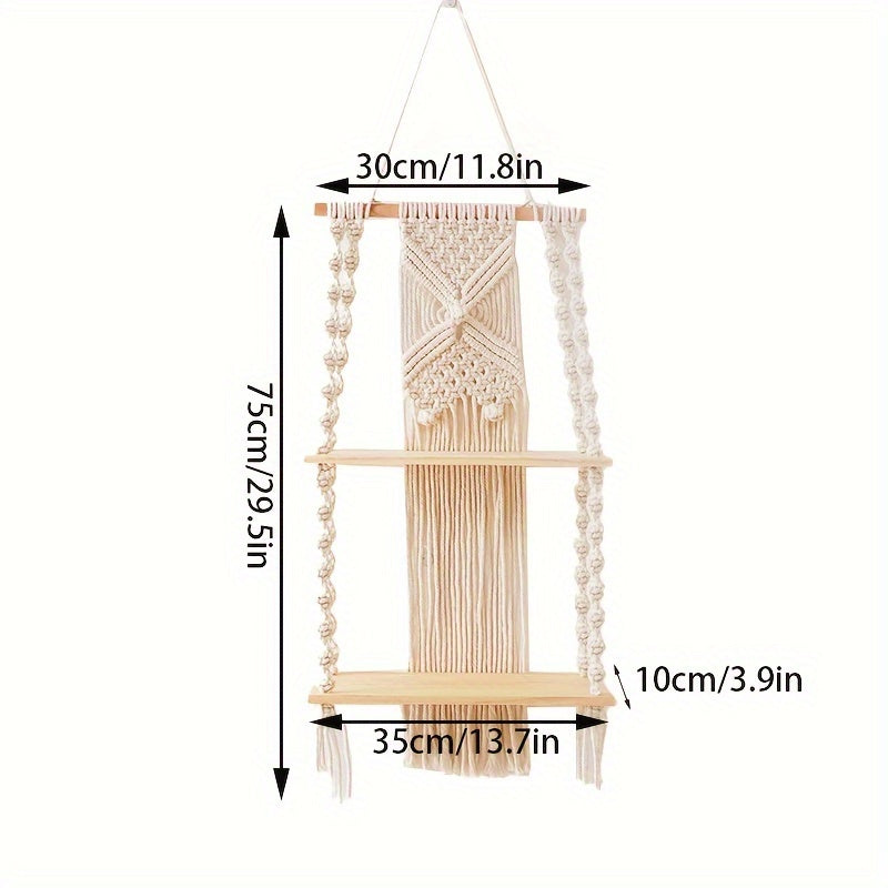 Boho Macrame 2-Tier Hanging Shelf