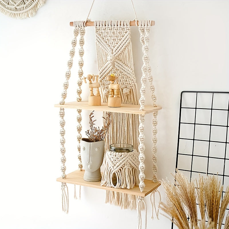 Boho Macrame 2-Tier Hanging Shelf