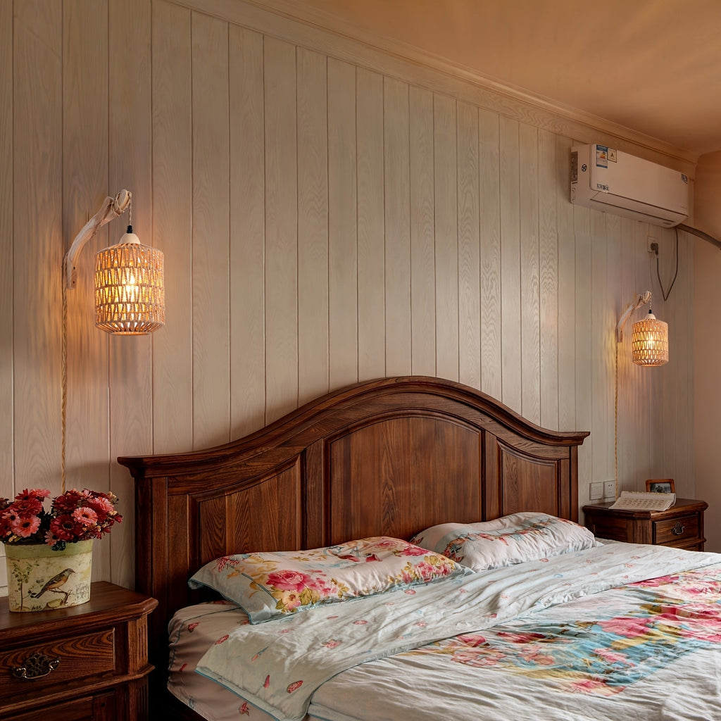 Boho Rattan Plug-In Wall Lamp