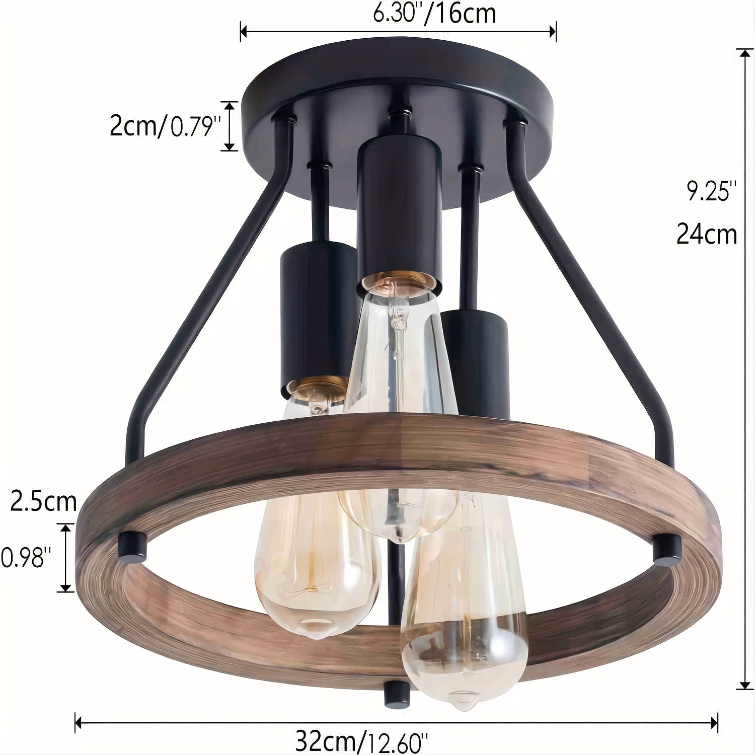 Wood Ring 3-Light Ceiling Fixture