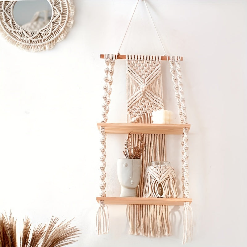 Boho Macrame 2-Tier Hanging Shelf