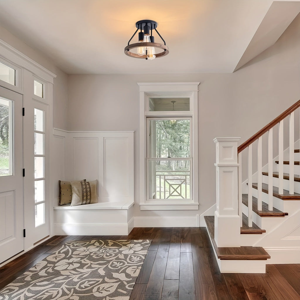 Wood Ring 3-Light Ceiling Fixture