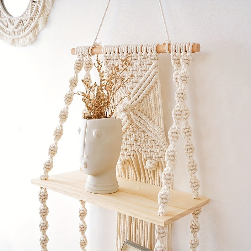 Boho Macrame 2-Tier Hanging Shelf