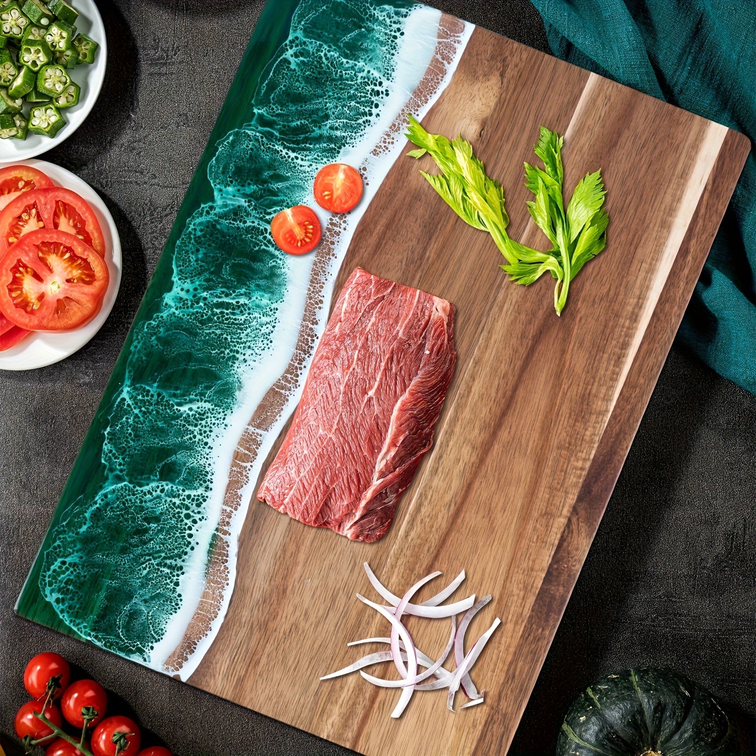 Wave Resin Acacia Wood Serving Board