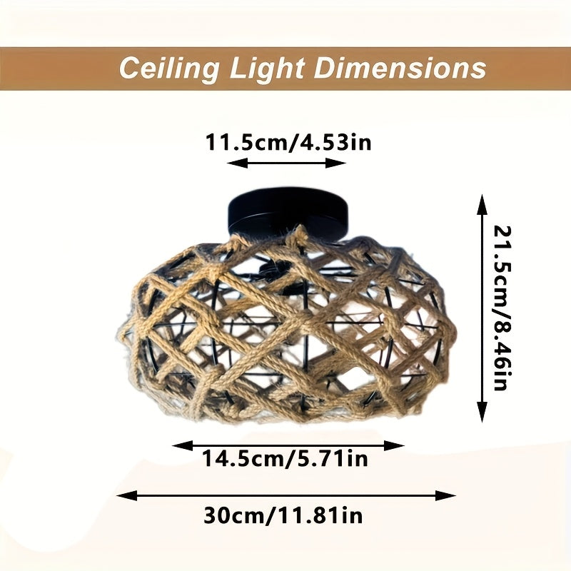 Hemp Rope Rustic Flush Ceiling Light