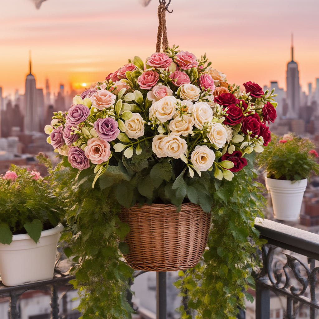 Artificial Hanging Rose Flower Basket