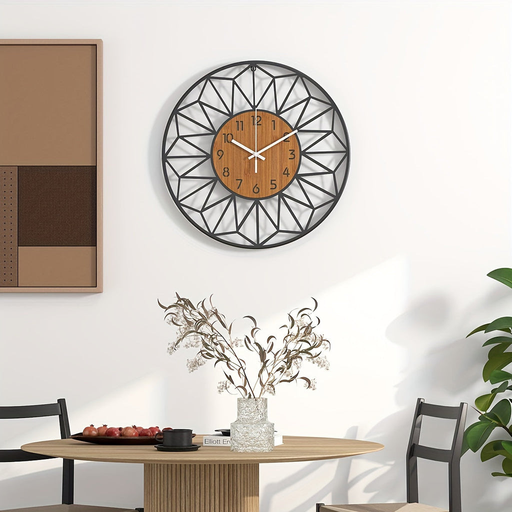 Wood Grain Metal Wall Clock