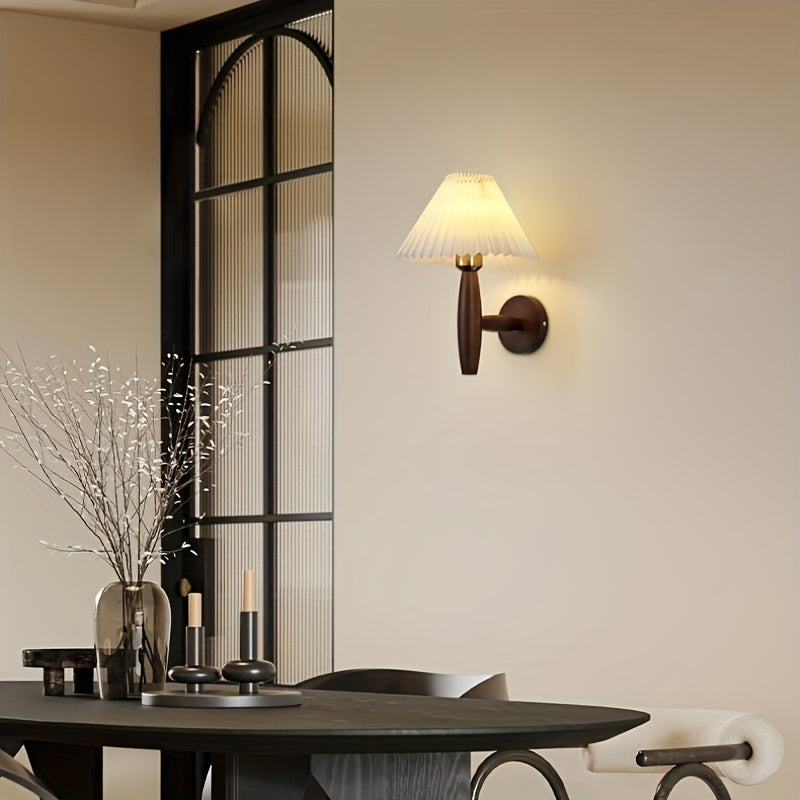 Pleated Shade Wooden Wall Sconce