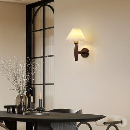 Pleated Shade Wooden Wall Sconce