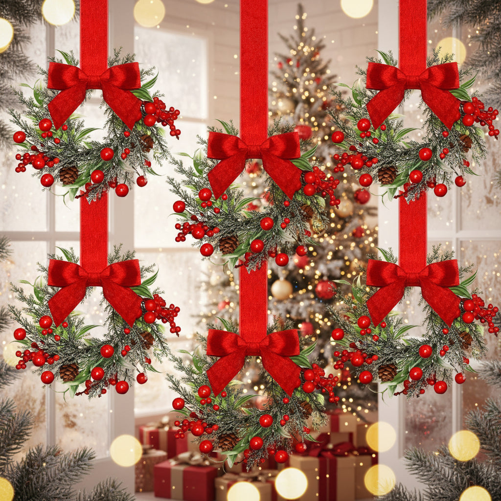 Red Bow Pinecone Christmas Wreath