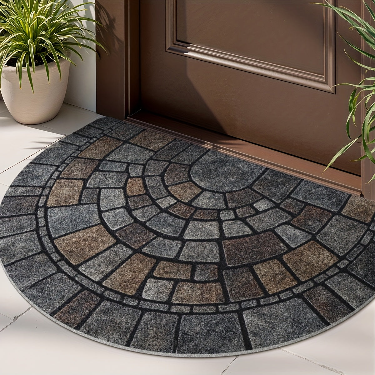 Half Circle Mosaic Pattern Door Mat