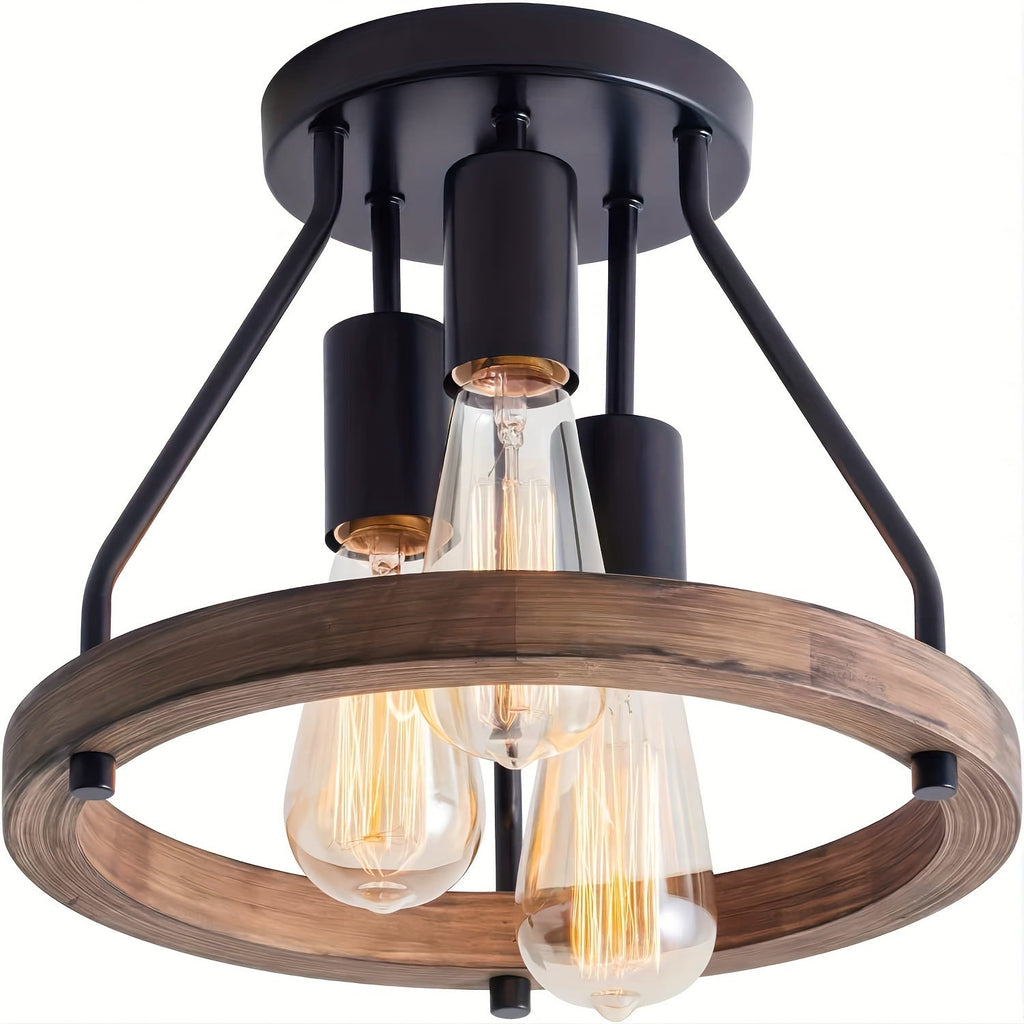 Wood Ring 3-Light Ceiling Fixture