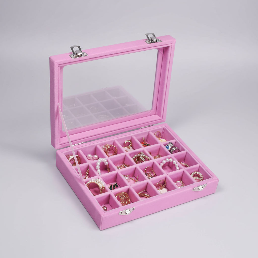 Velvet Jewellery Box with Glass Lid