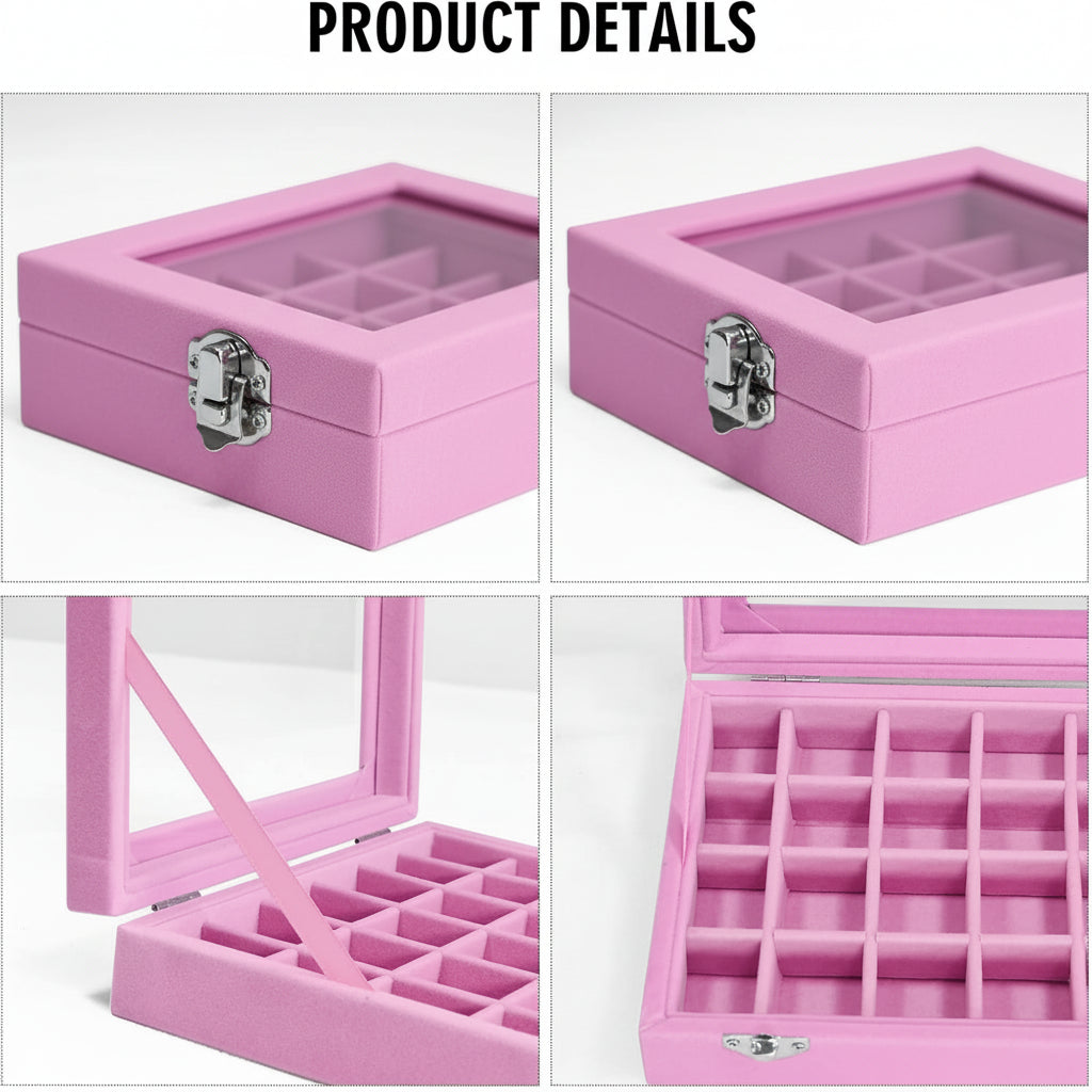 Velvet Jewellery Box with Glass Lid