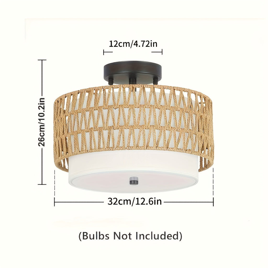 Boho Rattan & Linen Ceiling Light