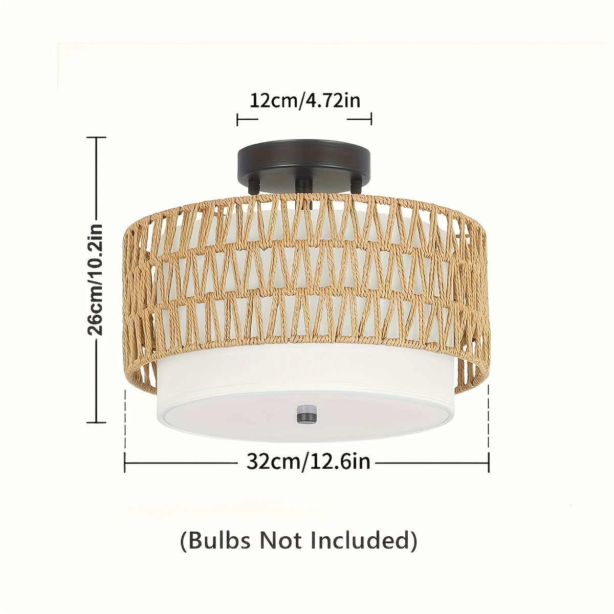 Boho Rattan & Linen Ceiling Light