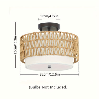 Boho Rattan & Linen Ceiling Light