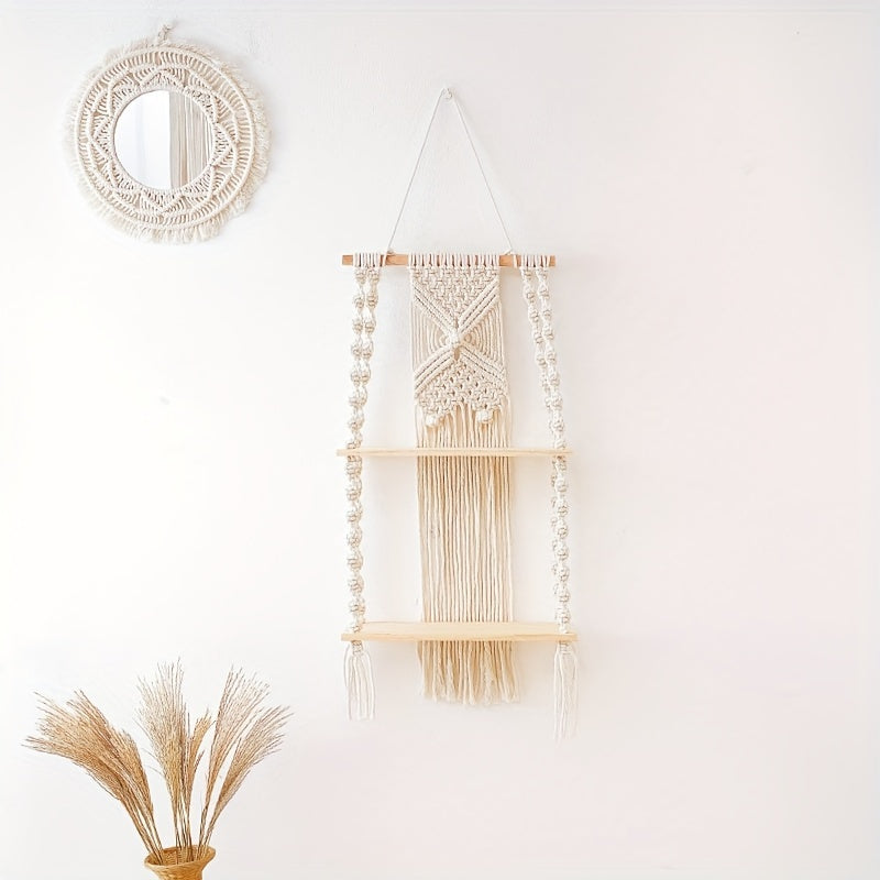 Boho Macrame 2-Tier Hanging Shelf