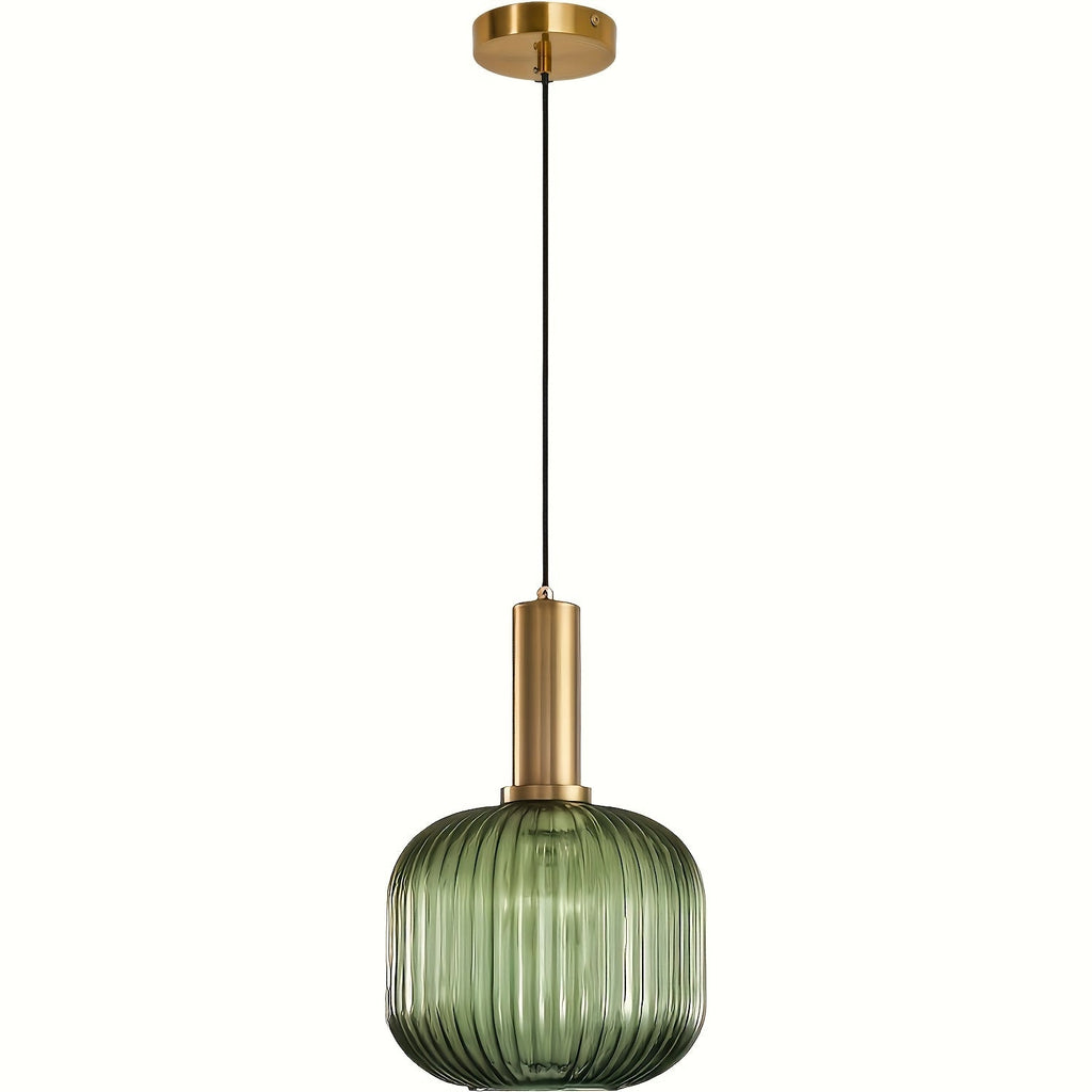 Ribbed Glass & Brass Pendant
