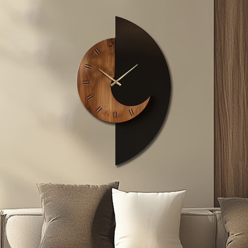 Half-Moon Wooden Silent Wall Clock