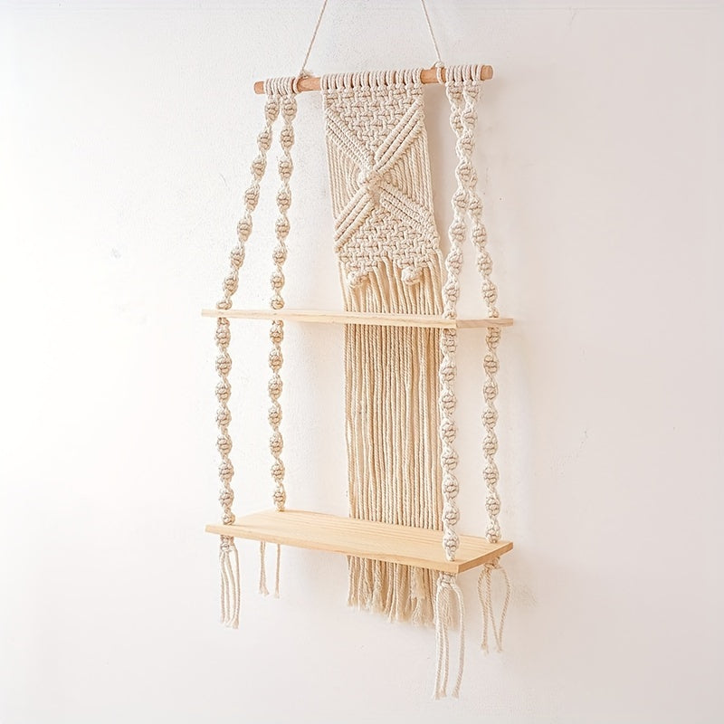 Boho Macrame 2-Tier Hanging Shelf