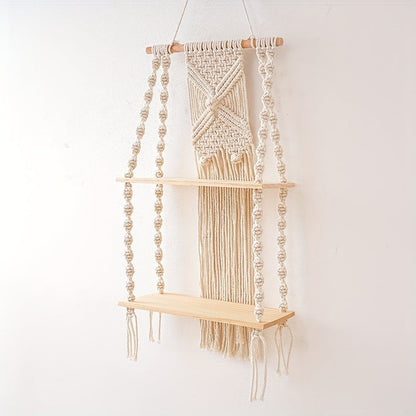 Boho Macrame 2-Tier Hanging Shelf