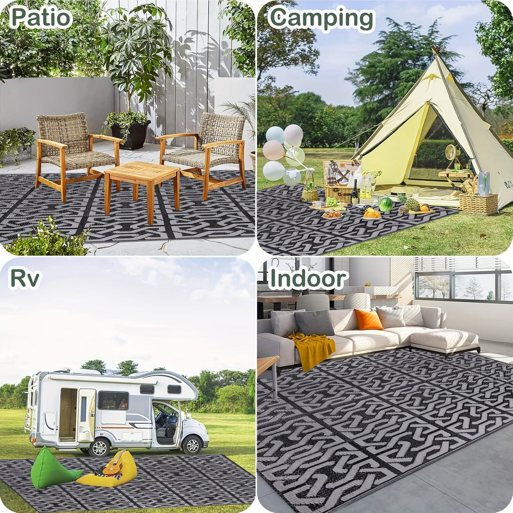 Reversible Black and Grey Outdoor Rug