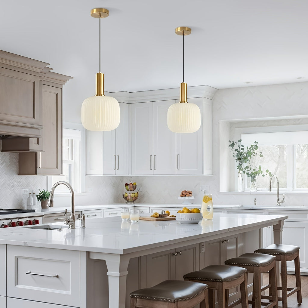 Ribbed Glass & Brass Pendant