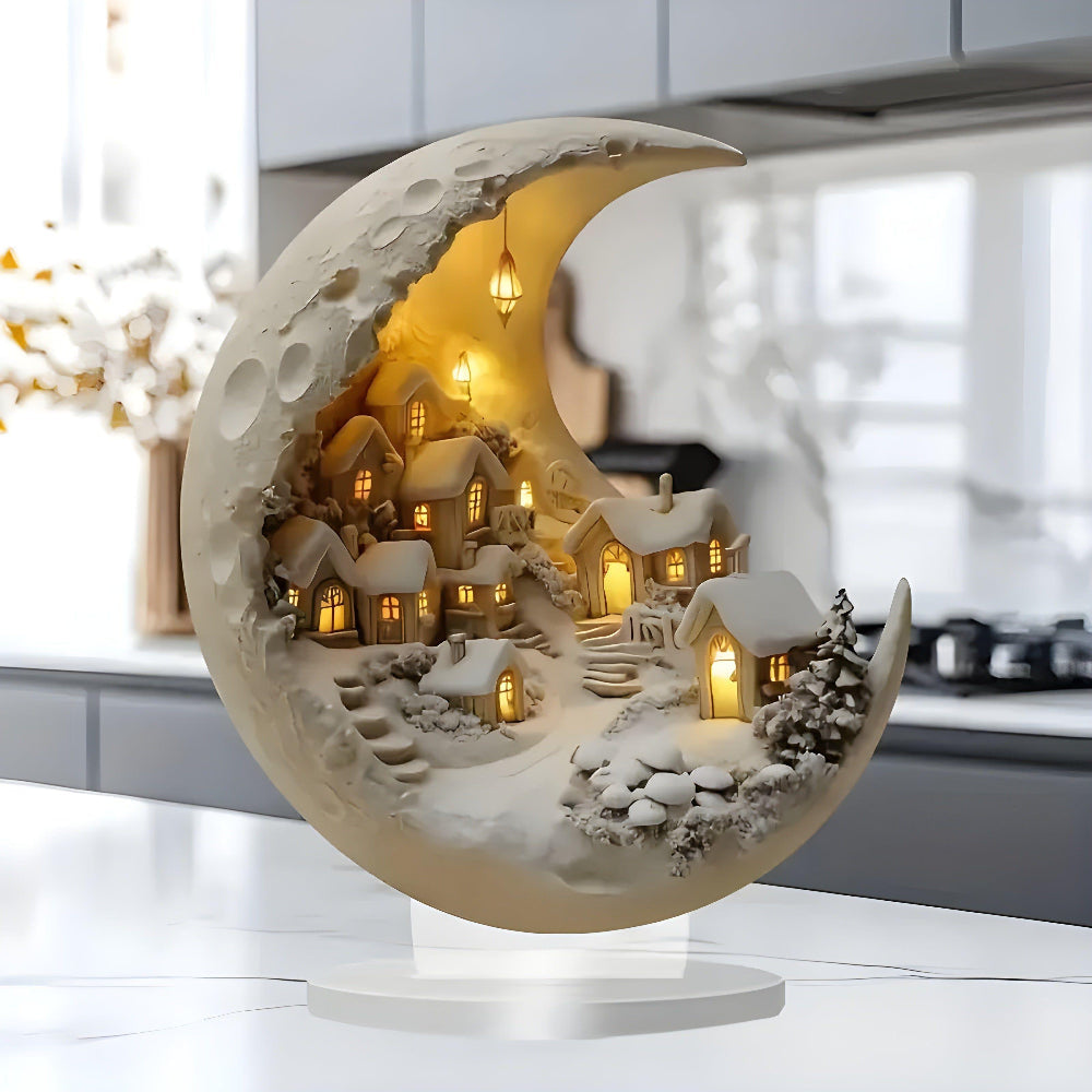 Acrylic Moon Village Scene Decorative Accent for Whimsical Home Decor 2