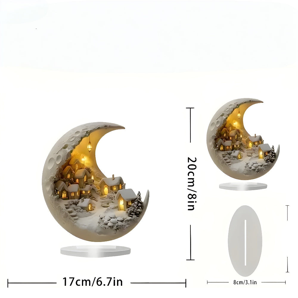 Acrylic Moon Village Scene Table Light