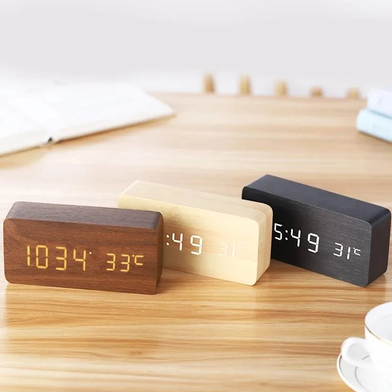 Digital LED Wood Desk Alarm Clock