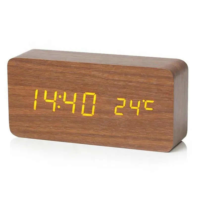 Digital LED Wood Desk Alarm Clock