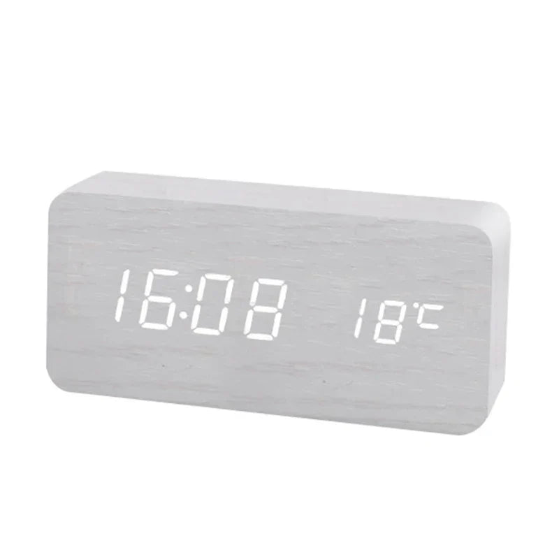 Digital LED Wood Desk Alarm Clock