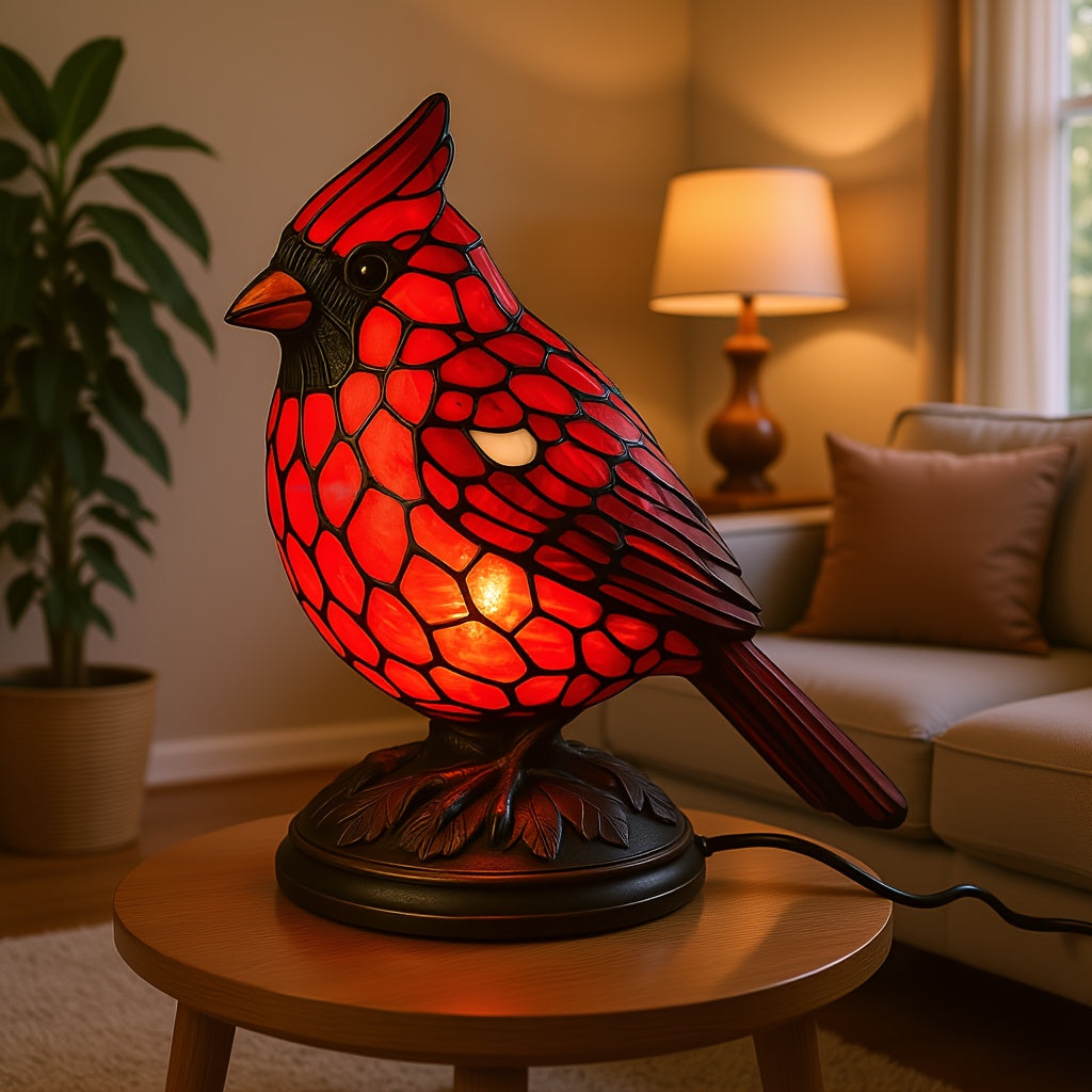 Cardinal Bird Art Glass Table Lamp