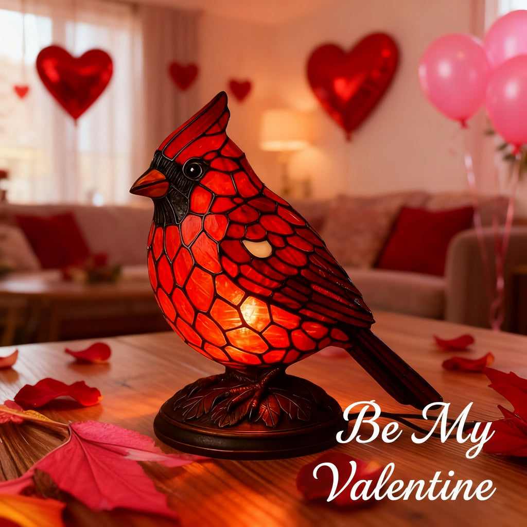Cardinal Bird Art Glass Table Lamp