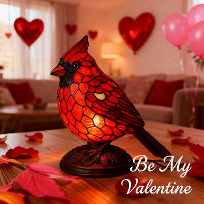 Cardinal Bird Art Glass Table Lamp