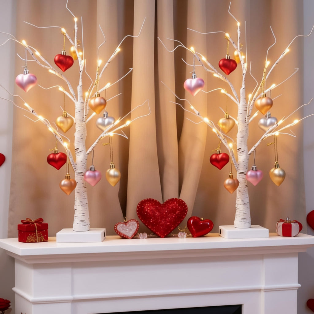 LED Birch Tree Heart Table Light