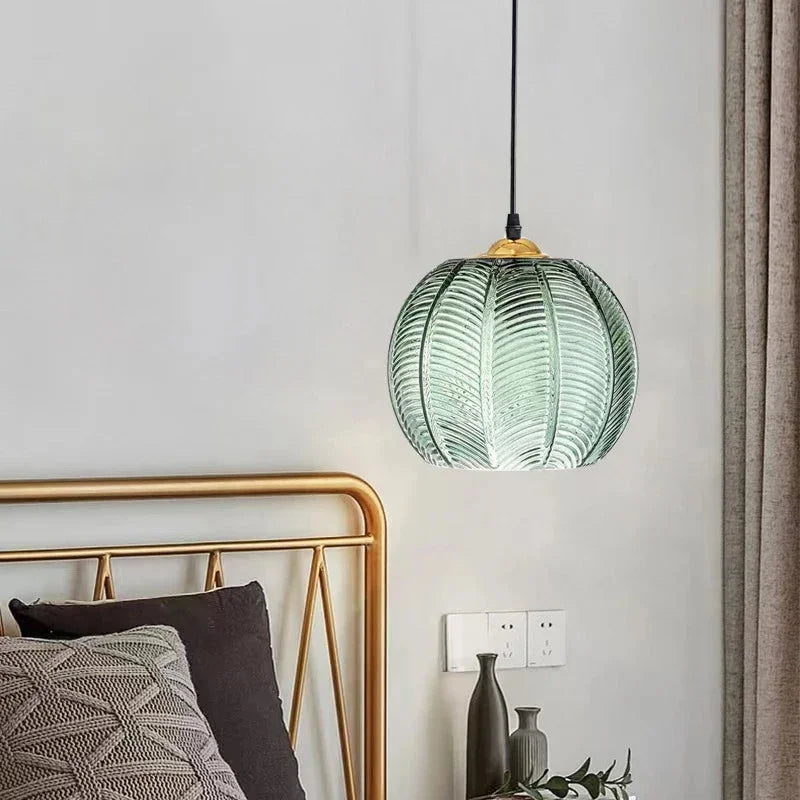 Green Ribbed Glass Pendant Lamp