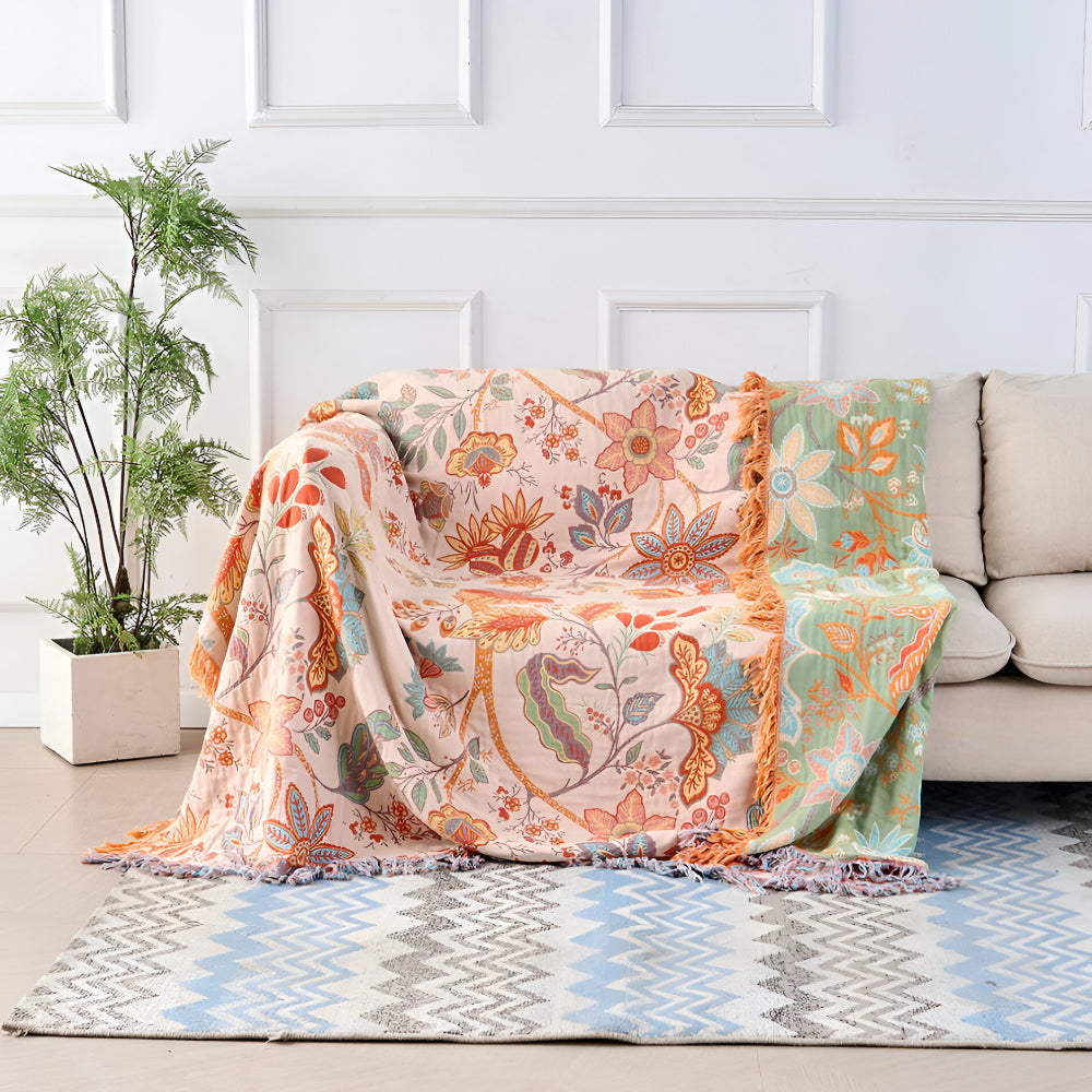 Floral Boho Fringe Throw Blanket