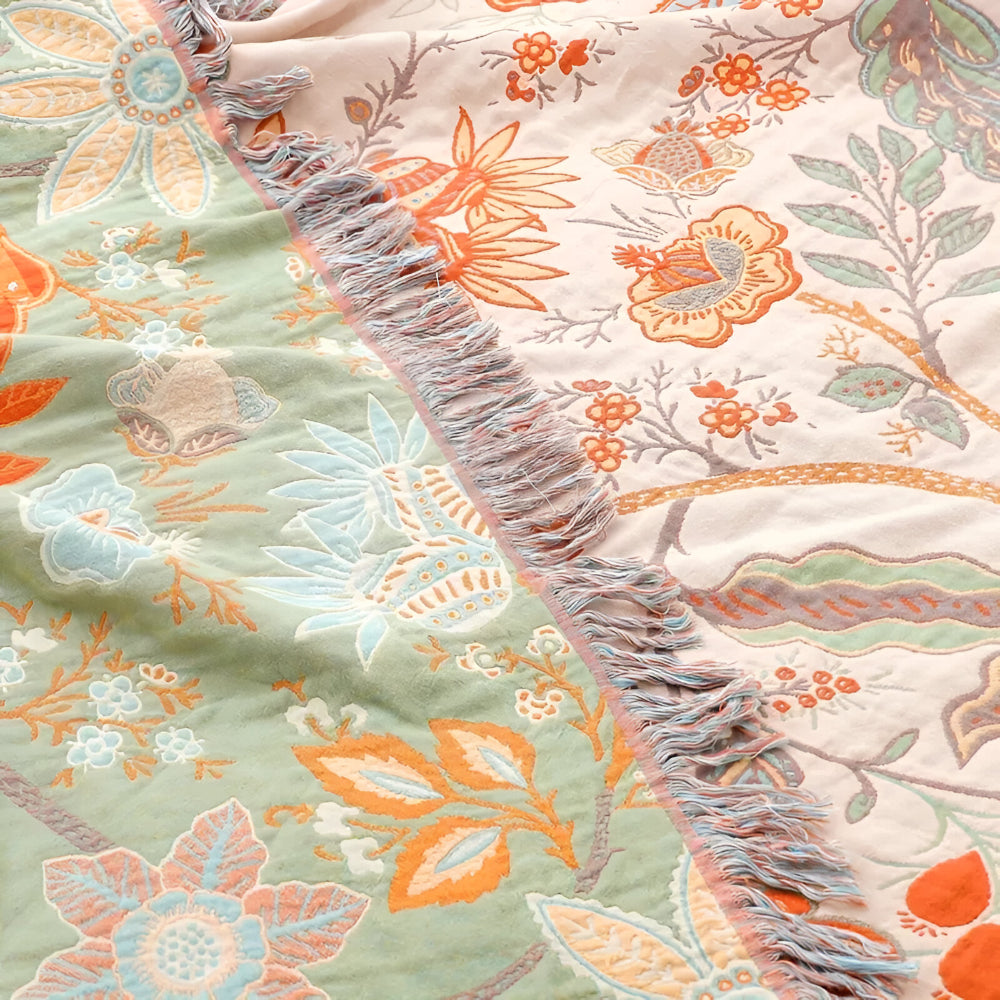 Floral Boho Fringe Throw Blanket