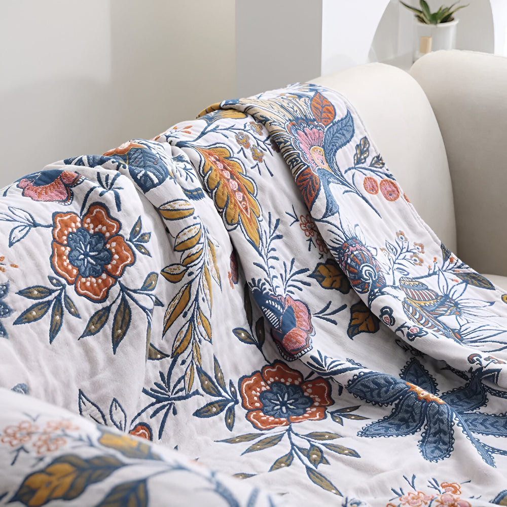 Reversible Floral Tassel Throw Blanket
