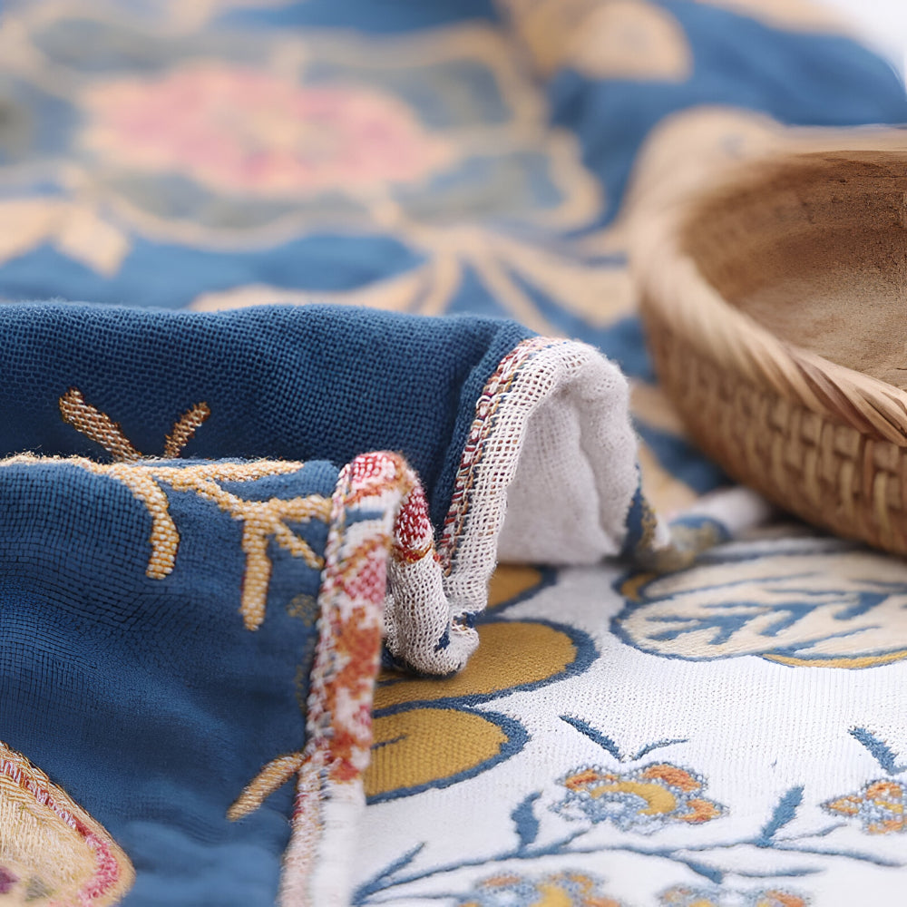 Reversible Floral Tassel Throw Blanket