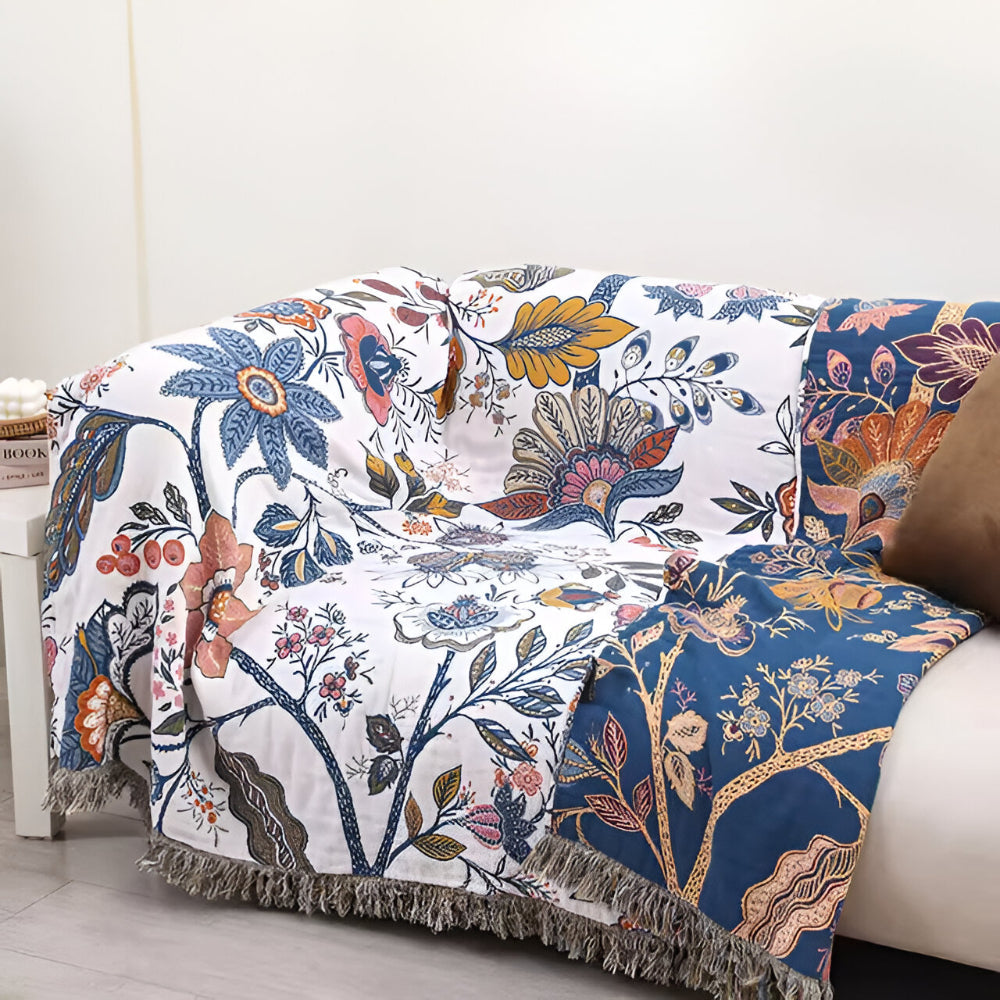 Reversible Floral Tassel Throw Blanket